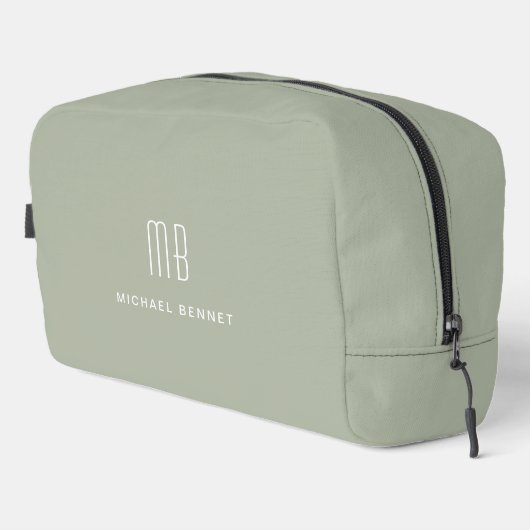 Elegante Mit Monogramm Sage Green Waschbeutel (Rechte Ecke)
