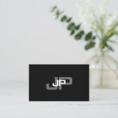 Elegante Mit Monogramm Schwarz-weiße Vorlage Visitenkarte (Stehend Vorderseite)