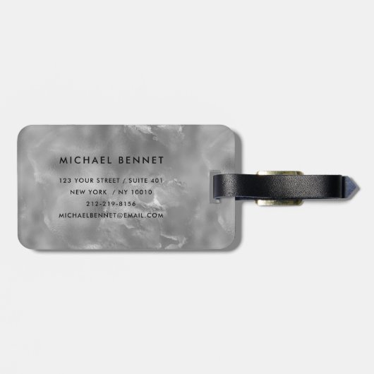 Elegante Mit Monogramm Silber Gray Liquid Ink Text Gepäckanhänger (Rückseite horizontal)