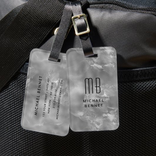 Elegante Mit Monogramm Silber Gray Liquid Ink Text Gepäckanhänger