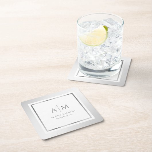 Elegante Mit Monogramm Silberhochzeit Rechteckiger Pappuntersetzer (Vor Ort)