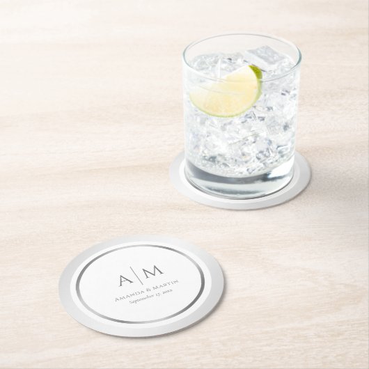 Elegante Mit Monogramm Silver Wedding Paper Unters Runder Pappuntersetzer (Vor Ort)