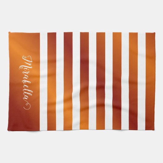 Elegante Mit Monogramm Streifen in Orange und Weiß Geschirrtuch (Horizontal)