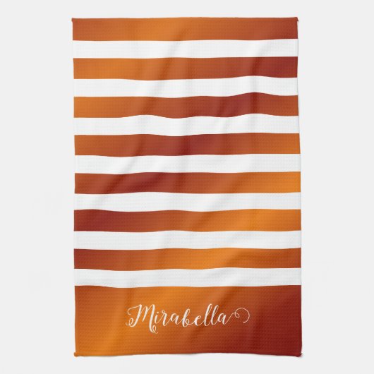 Elegante Mit Monogramm Streifen in Orange und Weiß Geschirrtuch (Vertikal)