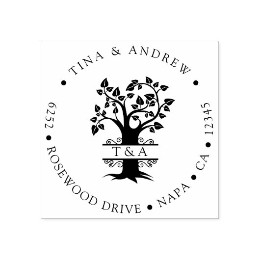 Elegante Mit Monogramm Tree Rücksendeadresse Gummistempel (Prägung)