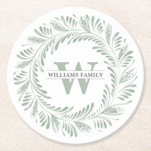 Elegante Mit Monogramm Vegetation Botanischer Kran Runder Pappuntersetzer