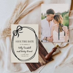 Elegante, mit Schleife gebundene Band-Hochzeitsfot Save The Date