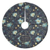 Elegante Mitternacht Blue & Gold Floral Personalis Fleece Weihnachtsbaumdecke (Vorderseite)