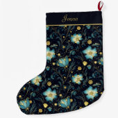 Elegante Mitternacht Blue & Gold Floral Personalis Großer Weihnachtsstrumpf (Rückseite)