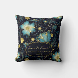 Elegante Mitternacht Blue & Gold Floral Personalis Kissen
