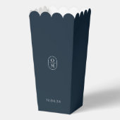 Elegante Mitternachtsblaue Monogramm-Popcorn-Gesch Geschenkschachtel (Rückseite)