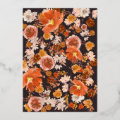 Elegante Mitternachtshaube Rose mit Blumenrahmen Folieneinladung (Rückseite)