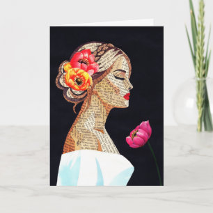 Elegante Mixed-Media-Frauenprofil-Grußkarte mi Karte