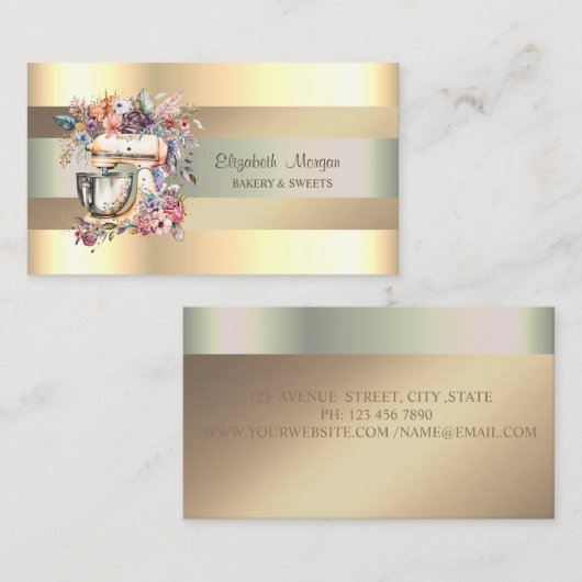 Elegante Mixer-Blume, Imitate Gold Streifen Visitenkarte (Vorne/Hinten)