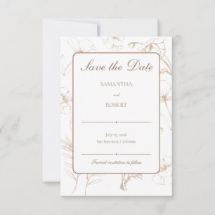 Elegante Mocha-Blumen-Linien-Kunst-Hochzeit Save The Date
