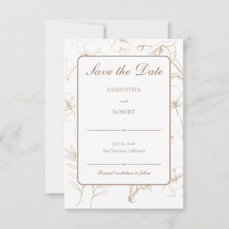 Elegante Mocha-Blumen-Linien-Kunst-Hochzeit Save The Date