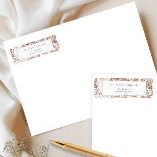 Elegante Mocha Brown Floral Wedding Rücksendeadres