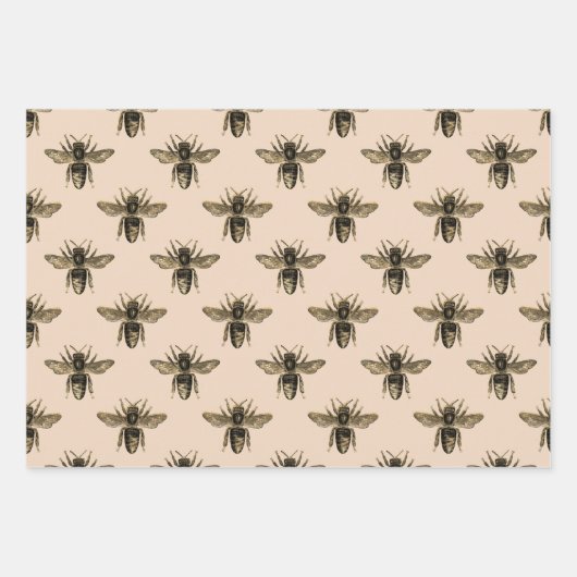 Elegante Mocha mit schwarzen und goldenen Bienen Geschenkpapier Set (Vorderseite 3)