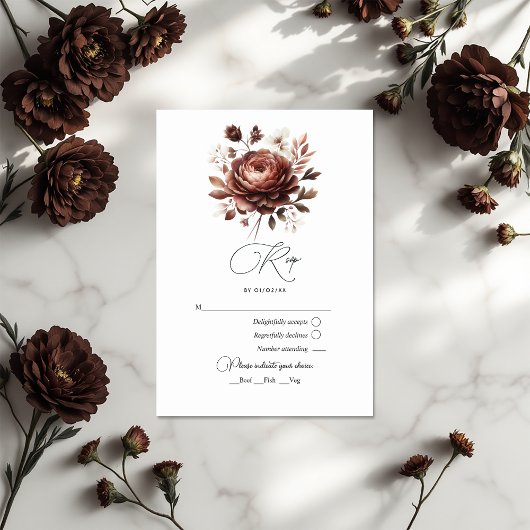 Elegante Mocha Mousse Blumenhochzeit RSVP Karte