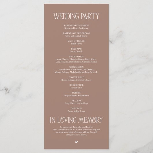 Elegante Mocha-Mousse-Typografie Hochzeitsprogramm Programm (Rückseite)