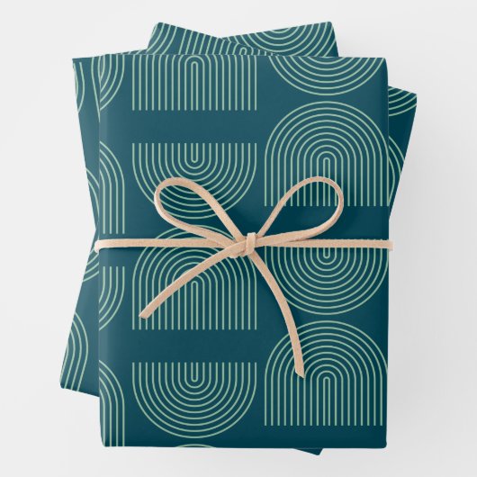 Elegante Mod Arch Lines in Aquamarinem Blau Geschenkpapier Set (Beispiel)