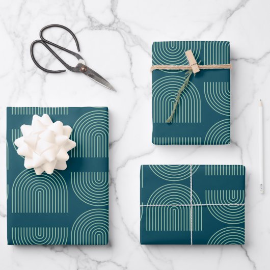 Elegante Mod Arch Lines in Aquamarinem Blau Geschenkpapier Set (Vorderseite)