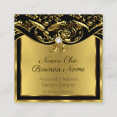Elegante Mode Gold Black Damask Floral Quadratische Visitenkarte (Vorderseite)