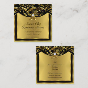 Elegante Mode Gold Schwarz Damast Blumen Quadratische Visitenkarte