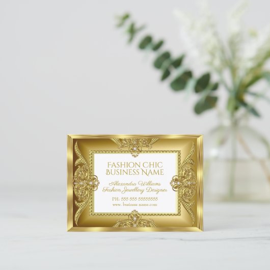 Elegante Mode Juwelier Designer Gold Gems Visitenkarte (Stehend Vorderseite)