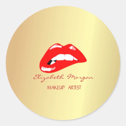 Elegante Moder Girly, Imitate Gold, Rote Lippen Runder Aufkleber (Vorderseite)