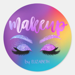 Elegante Moder Mädchen Glitter Wimpern Holografisc Runder Aufkleber