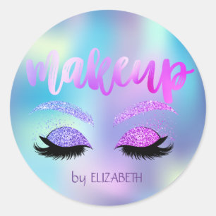 Elegante Moder Mädchen Glitter Wimpern Holografisc Runder Aufkleber