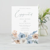 Elegante Modern Boho Blue Engagement Party Einladung (Stehend Vorderseite)