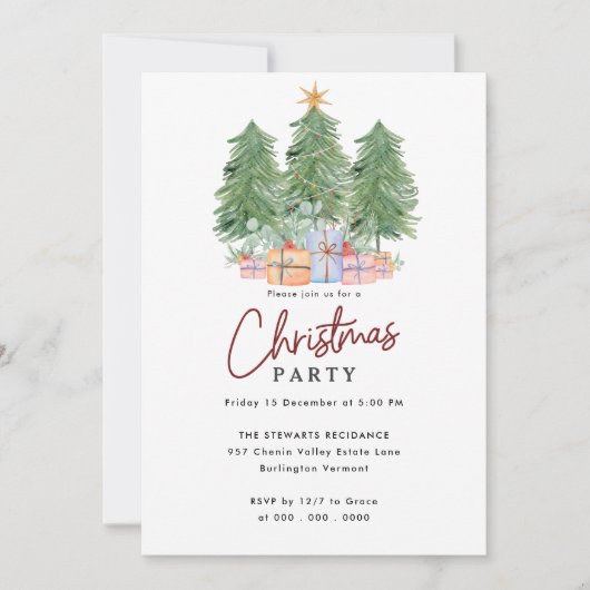 Elegante Modern Boho Trees Weihnachtsfeier Einladung (Vorderseite)