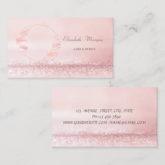 Elegante Modern Bokeh Cake Süßigkeiten Macarons Visitenkarte (Vorne/Hinten)