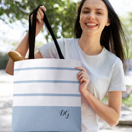 Elegante Modern Bold Stripes Monogram Initials Blu Tasche