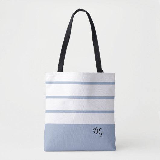 Elegante Modern Bold Stripes Monogram Initials Blu Tasche (Vorderseite)