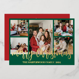 Elegante Modern Christmas Family Foto Collage Folien Feiertagskarte