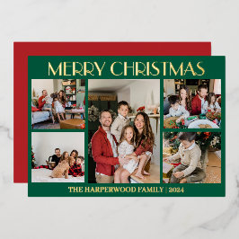 Elegante Modern Christmas Family Foto Collage Folien Feiertagskarte