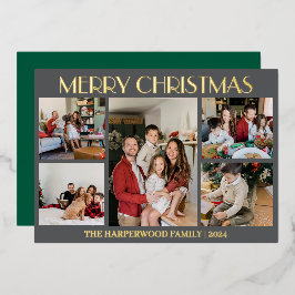Elegante Modern Christmas Family Foto Collage Folien Feiertagskarte
