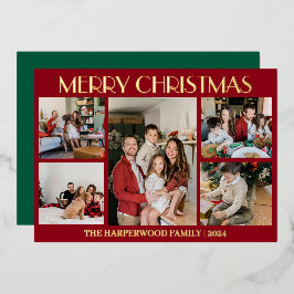 Elegante Modern Christmas Family Foto Collage Folien Feiertagskarte