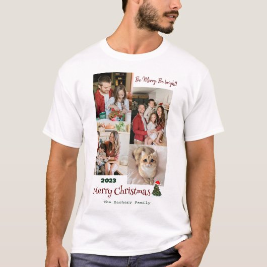 Elegante Modern Christmas Family Foto Collage T-Shirt (Vorderseite)