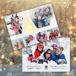 Elegante Modern Christmas Foto Collage Gold Folien Feiertagskarte