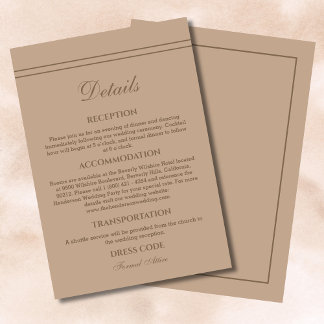 Elegante Modern Cream Taupe Hochzeiten Details Begleitkarte