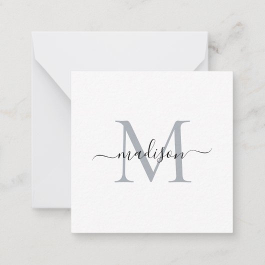 Elegante Modern Feminine Monogram Script grau Mitteilungskarte (Rückseite)