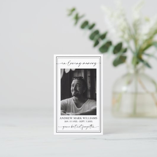 Elegante Modern Funeral Memorial Gebet Fotokarte Visitenkarte (Stehend Vorderseite)