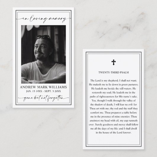 Elegante Modern Funeral Memorial Gebet Fotokarte Visitenkarte (Vorne/Hinten)