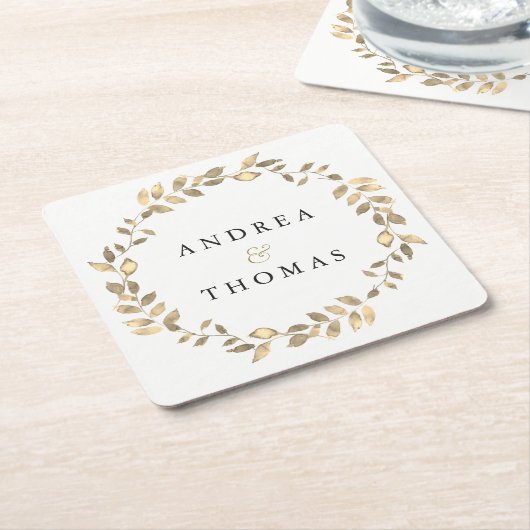 Elegante Modern Gold Leaf Wreath Engagement Party Rechteckiger Pappuntersetzer (angewinkelt)