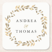 Elegante Modern Gold Leaf Wreath Engagement Party Rechteckiger Pappuntersetzer (Vorderseite)