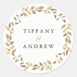Elegante Modern Gold Leaf Wreath Engagement Party Runder Aufkleber